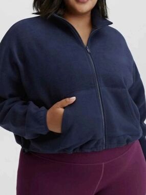 Cropped Navy Zip-Up Fleece Jacket
